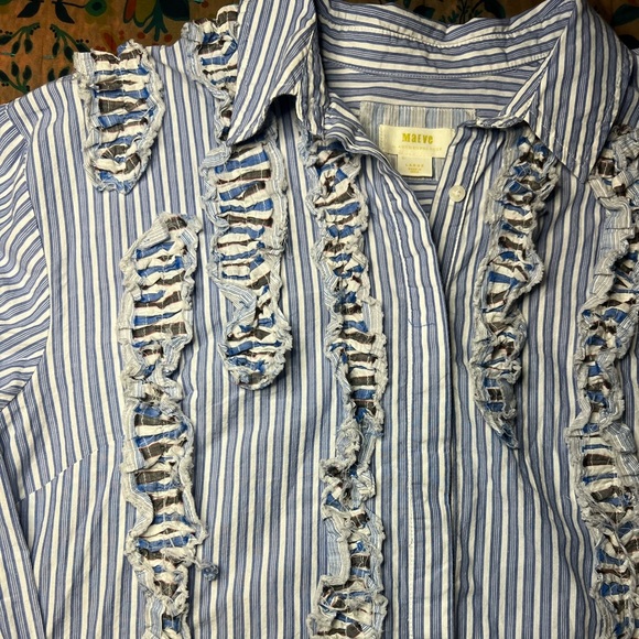 Maeve by Anthropology Blue Striped Button-Up Shirt - Picture 2 of 15